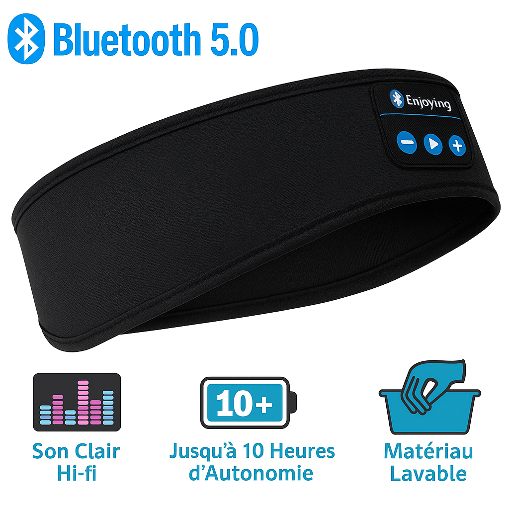 Bandeau connecté Bluetooth - Écouteurs Sans Fil intégré pour Sport, Sommeil, Méditation