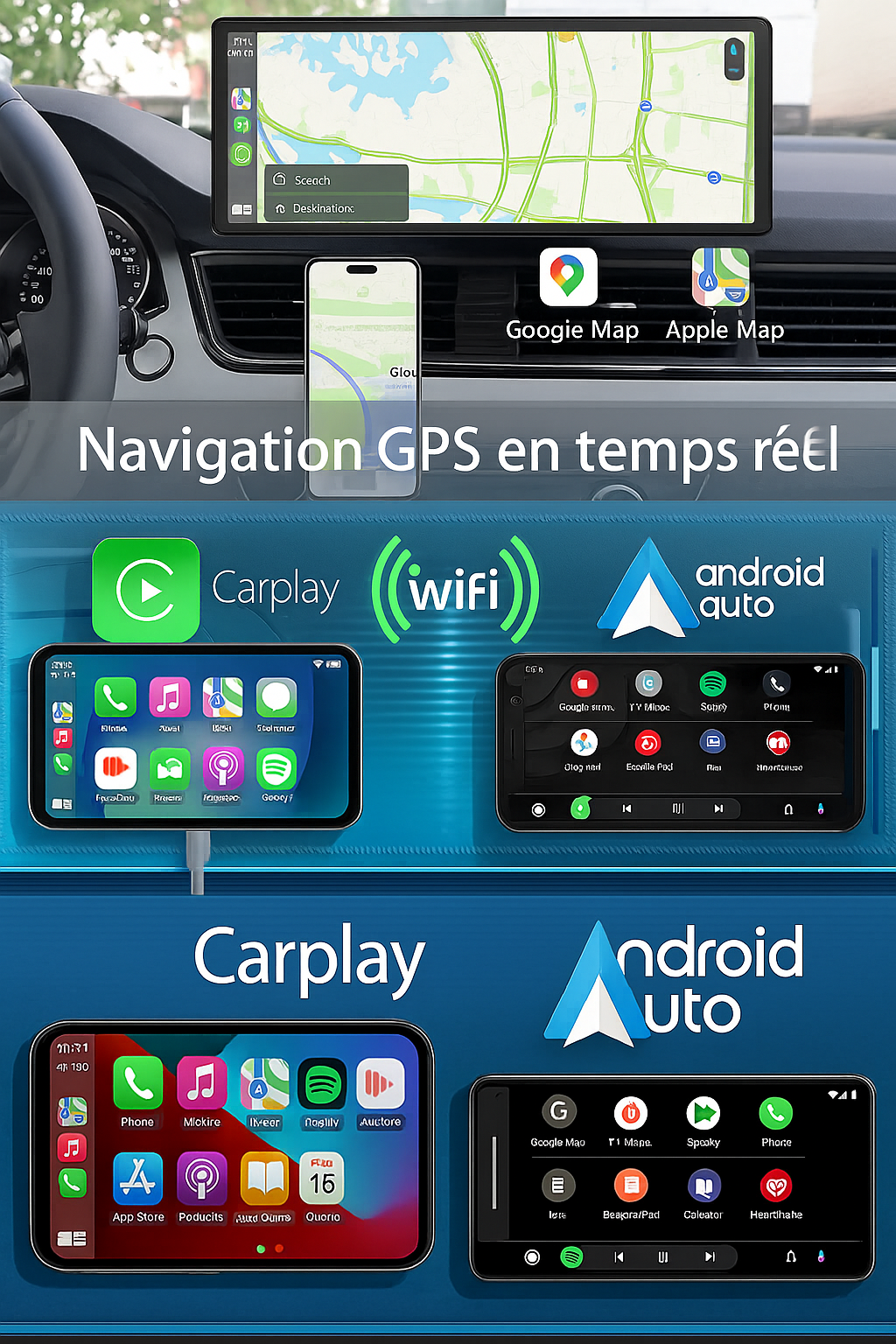 Enregistreur CarPlay 10.26’’ - GPS Intelligent - Navigateur MP5 - Double Caméra