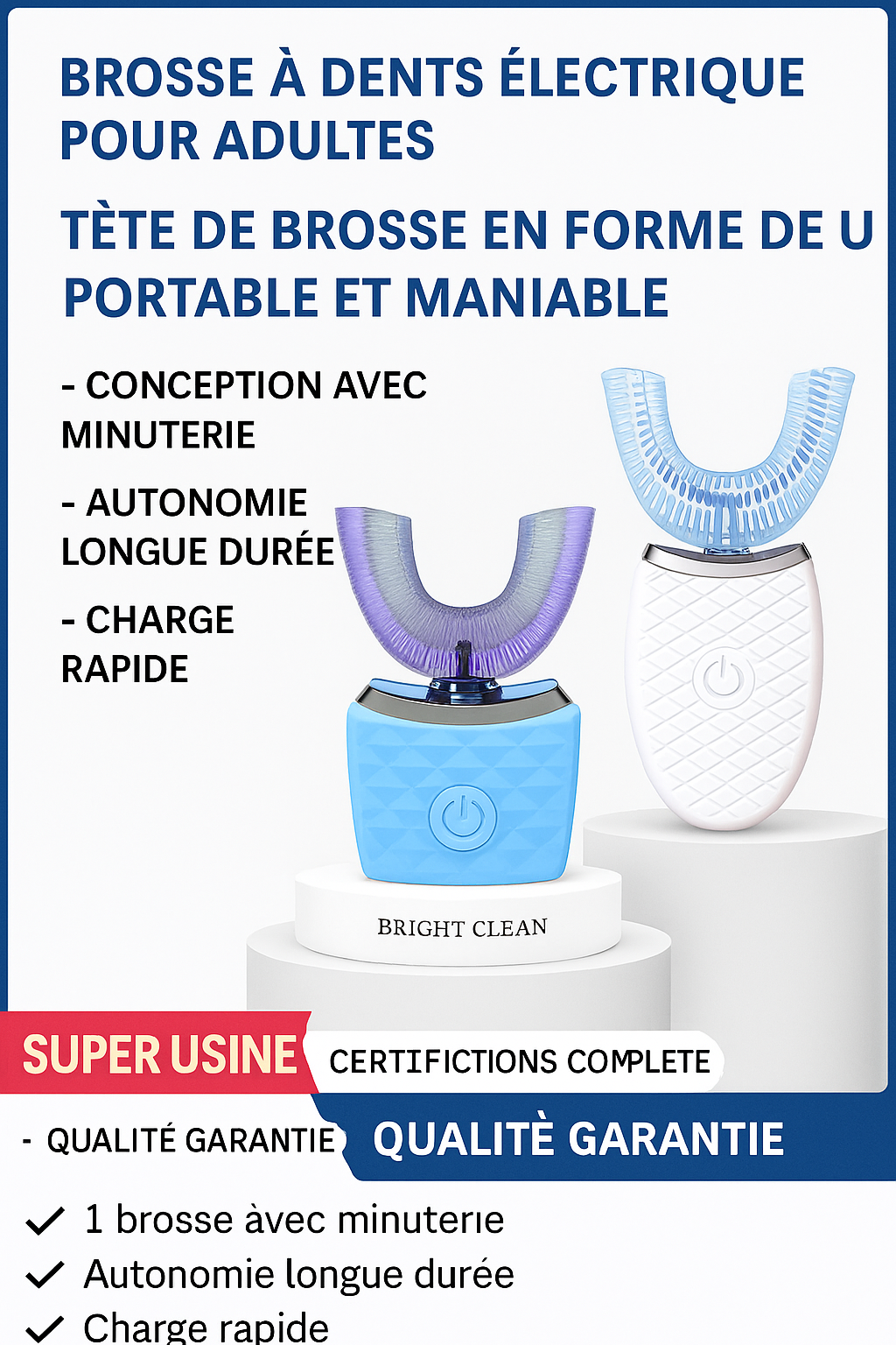 Brosse à dents électrique blanchisseuse automatique en U