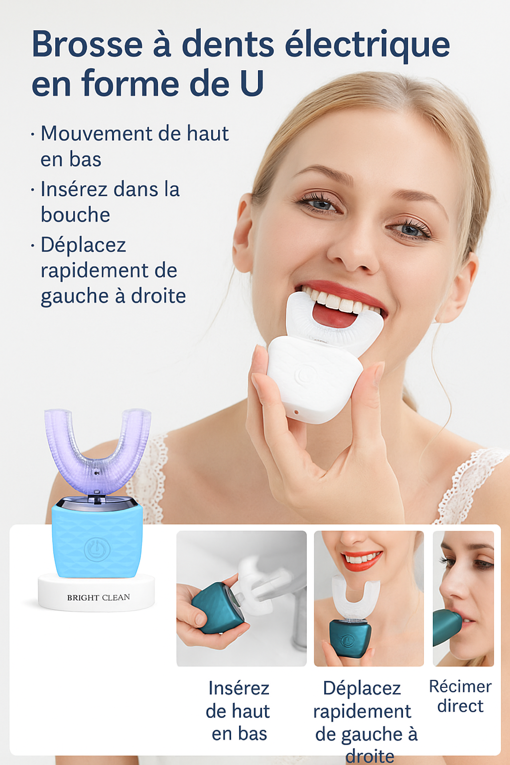 Brosse à dents électrique blanchisseuse automatique en U