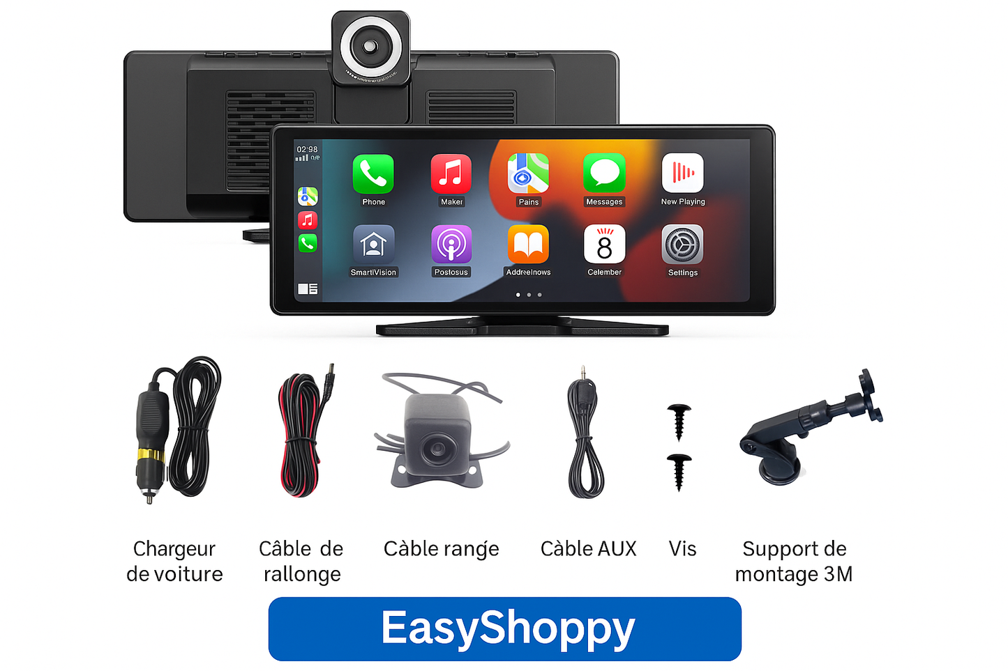 Enregistreur CarPlay 10.26’’ - GPS Intelligent - Navigateur MP5 - Double Caméra